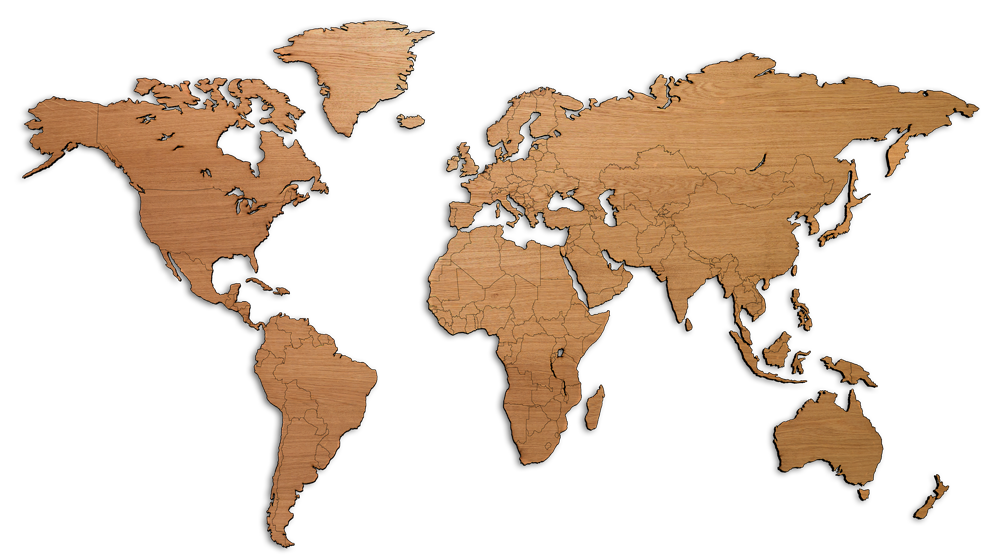 The magnetic MapaWall European Oak world map with country borders and matt varnished.