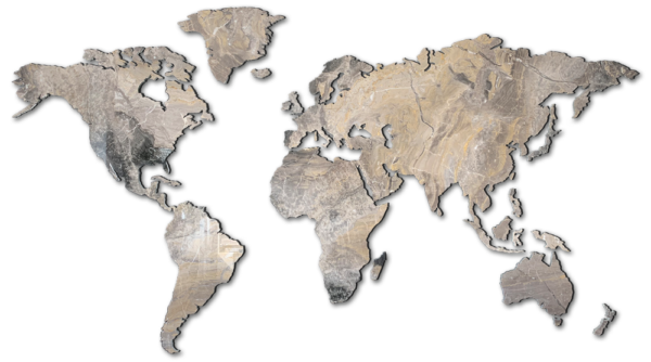 The MapaWall Stone world map cut from Grigio Orobico marble from Italy.