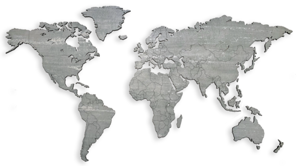 The MapaWall StoneCut world map made with green limestone. The map has a grey greenish color.