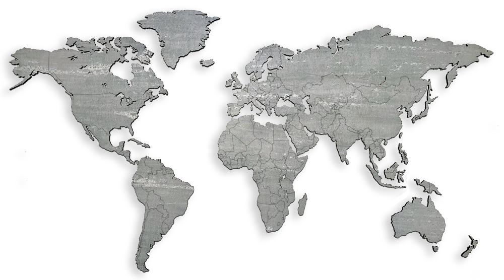 The MapaWall StoneCut world map made with green limestone. The map has a grey greenish color.