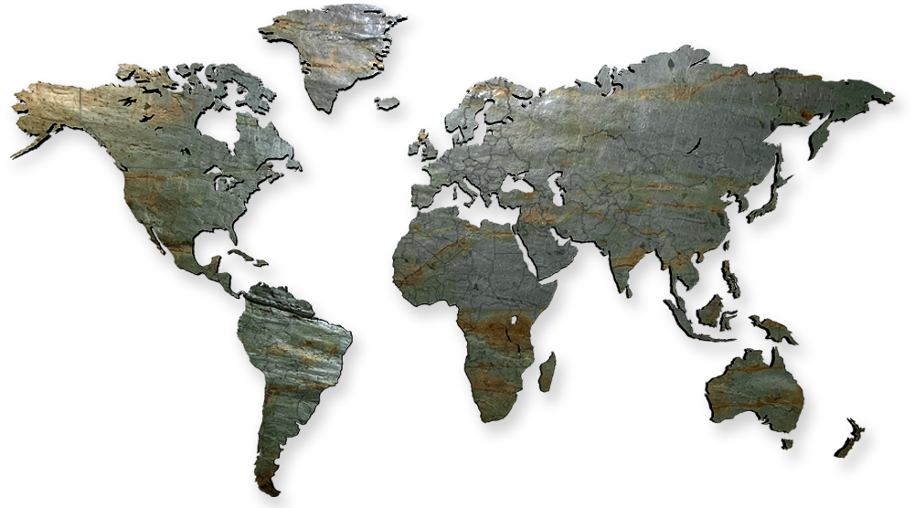 The MapaWall world map Rusty Lady from the StoneCut series engraved with country borders