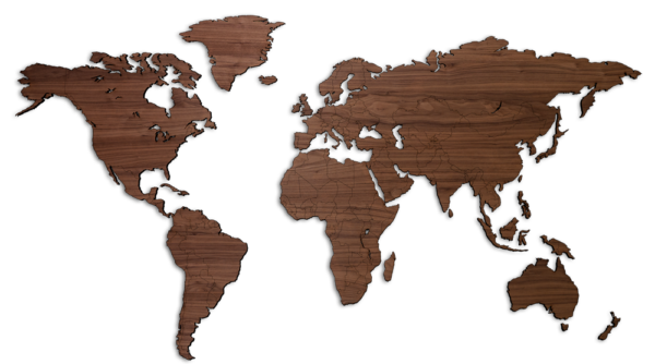 The magnetic MapaWall American Walnut world map with country borders and matt varnished.