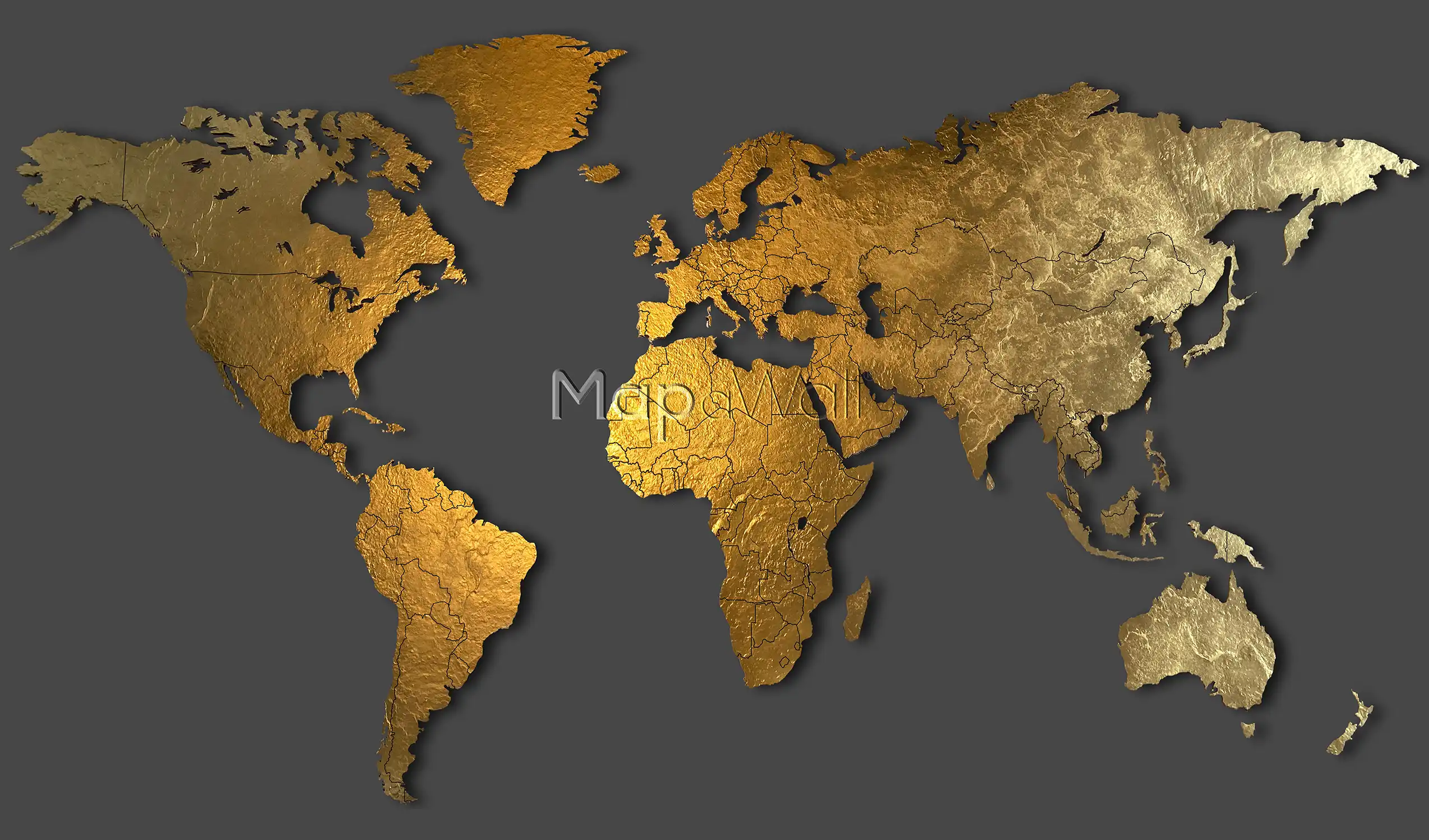 World map gold on dark background